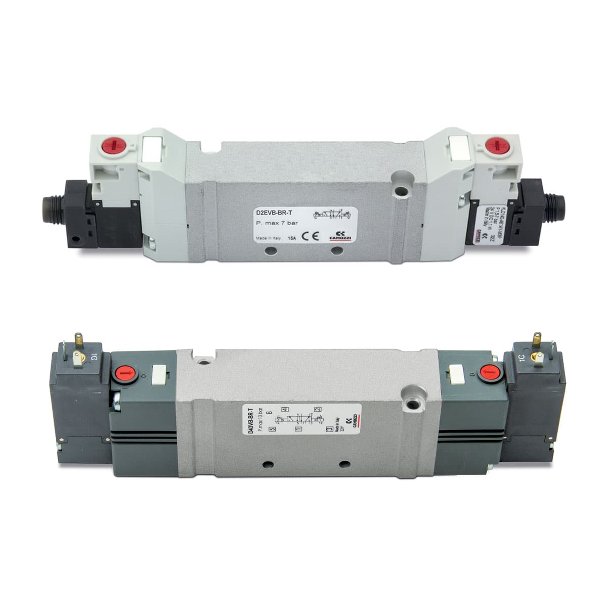 Válvulas y electroválvulas 3/2; 2x3/2; 5/2; 5/3 vias Con salidas en el cuerpo - Montaje individual o en manifold Tamaño 10,5 y 25 mm