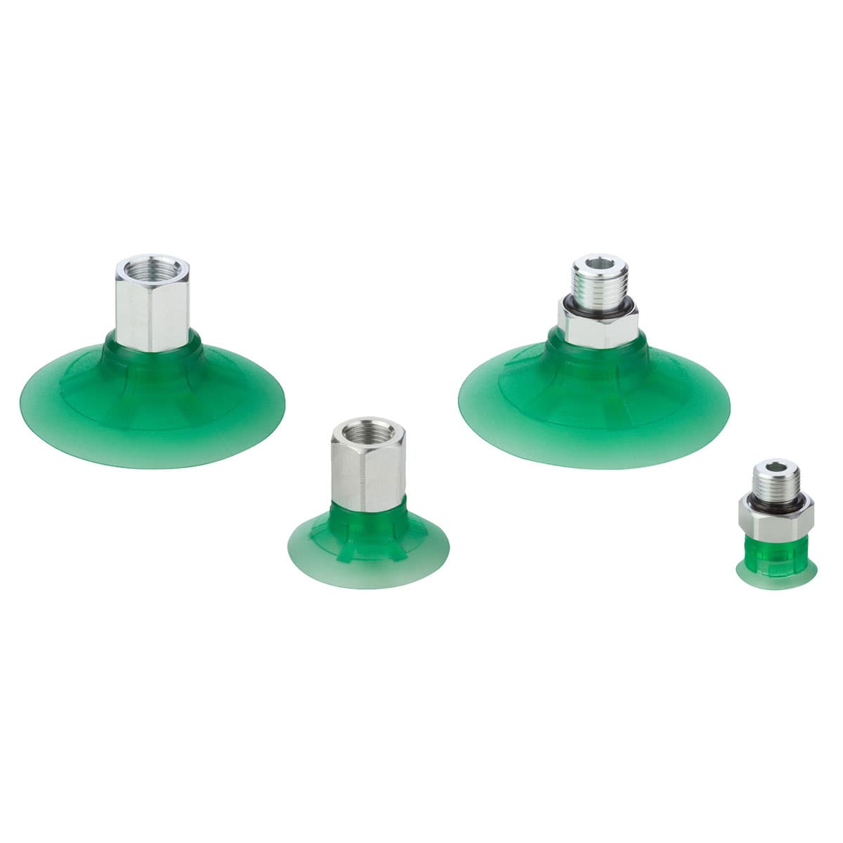 Ventosas planas (redondas) para embalaje Ventosas en elastodur ED-65. Diámetros desde 1 hasta 65 mm con rosca tamaño M5, G1/8 y G1/4, macho y hembra
