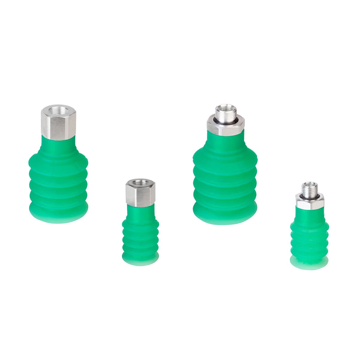 Ventosas de fuelle (redondas) para embalaje 4,5 pliegues Ventosas en silicona. Diámetros desde 20 hasta 50 mm con rosca tamaño G1/8, G1/4, G3/8 y G1/2 macho y hembra
