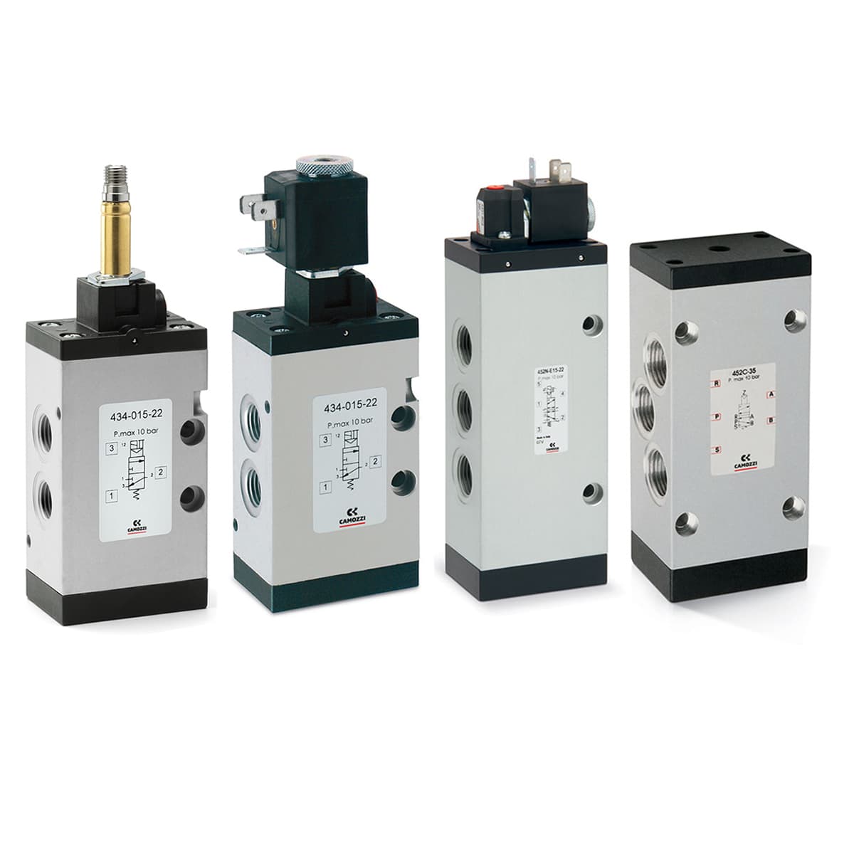 Válvulas y electroválvulas 3/2, 5/2 y 5/3 vías CC, CO Puertos: G1/8, G1/4, G1/2
