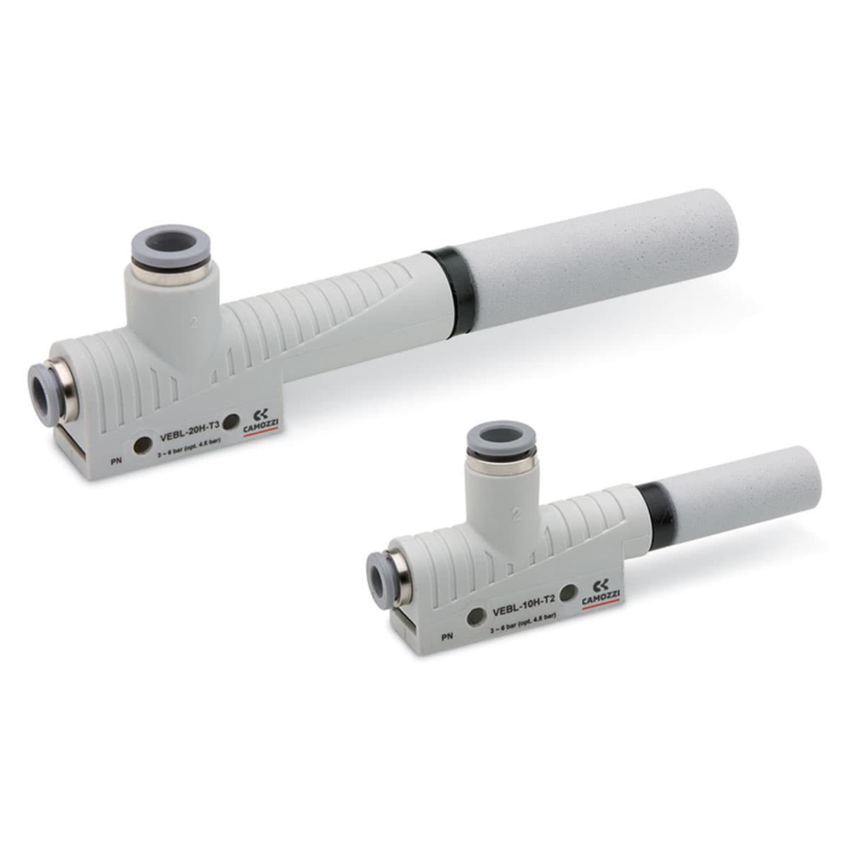 Eyectores básicos Los eyectores básicos en tecnopolímero sin partes móviles, basados en el principio Venturi están disponibles en diferentes tamaños, con boquilla interior de 0.5 a 2.5 mm y con un rango de succión de 8 a 207 l/min.