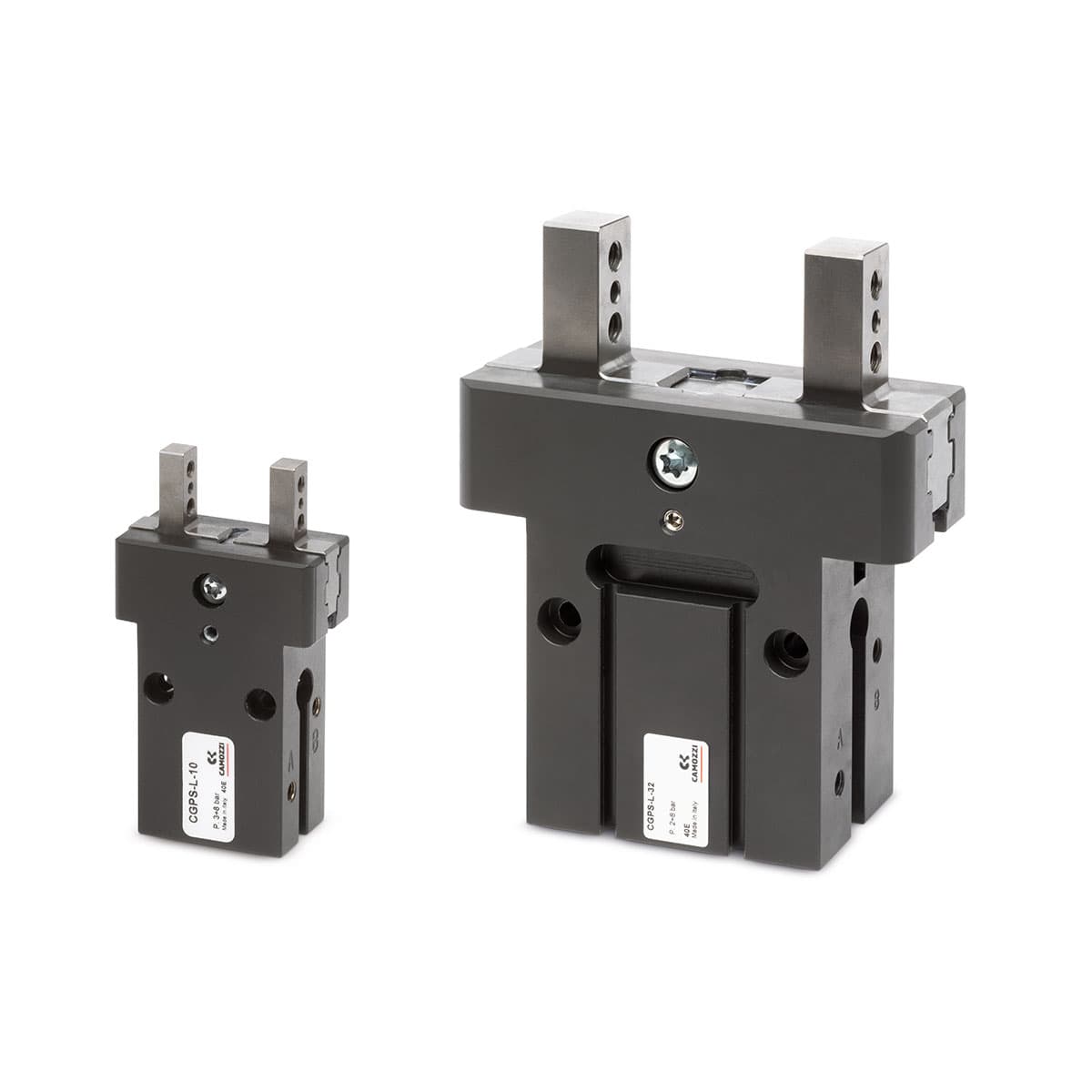 Pinzas paralelas autocentrables con doble guia de rodamientos Simple y doble efecto, magnéticas, autocentrables Diámetros: Ø 10, 16, 20, 25, 32 mm