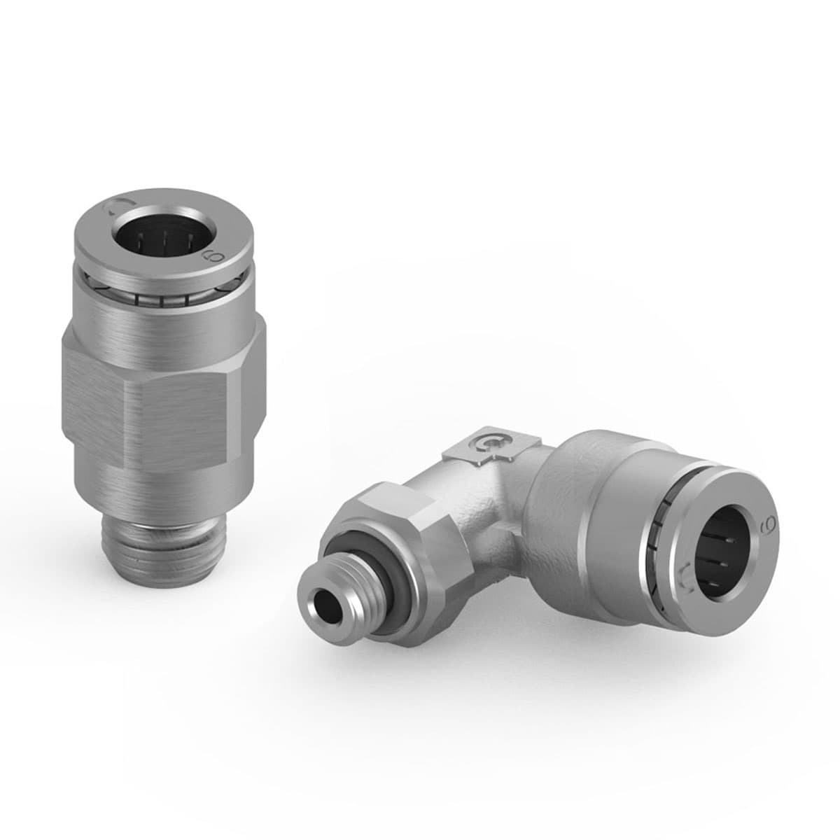 Racores de latón super rápidos para aplicaciones de lubricación Diámetros externos: 4, 6 mm ; Roscas: métrica M5, M6x0,75, M6, M8x1, M10x1, M10, M12x1, M14x1. ISO7 (BSPT): R1/8, R1/4. ISO-228 (BSPP): G1/8, G1/4