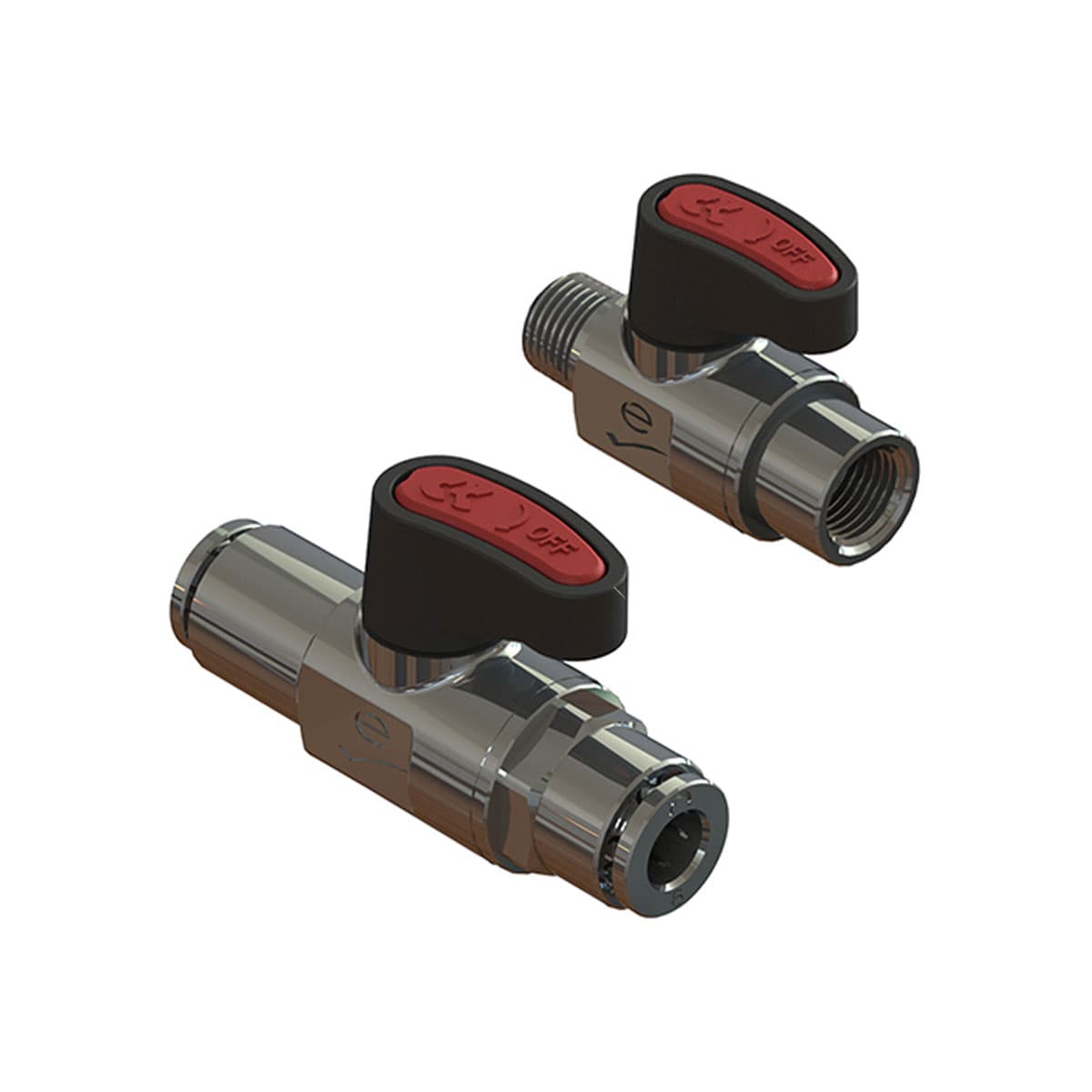Mini válvulas de bola para Neumática y fluidos industriales Diámetros externos del tubo: 4, 6 and 8mm Roscas: BSP (G1/8, G1/4, G3/8, G1/2, R1/8, R1/4)