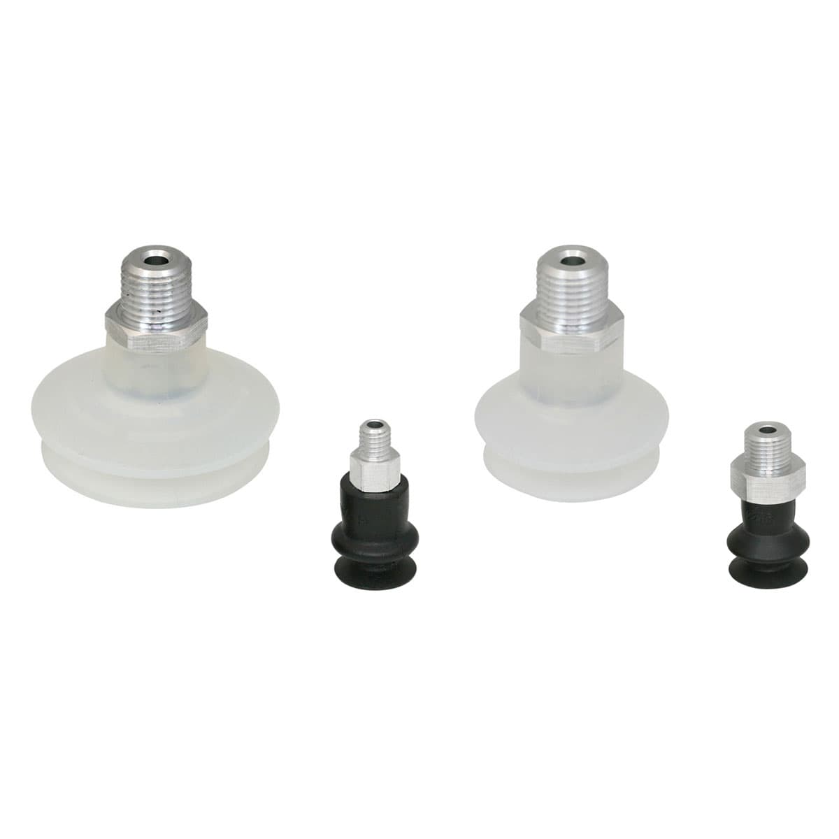 Ventosas de muelle (redondas) (1,5 pliegues) Las ventosas de muelle Serie VTCL son disponibles en NBR o Silicona, permiten un optimo ajuste cuando es colocado sobre la pieza de trabajo. Diámetros desde 4 a 53 mm rosca M3, M5, G1/8, G1/4, todos hembra y macho.
