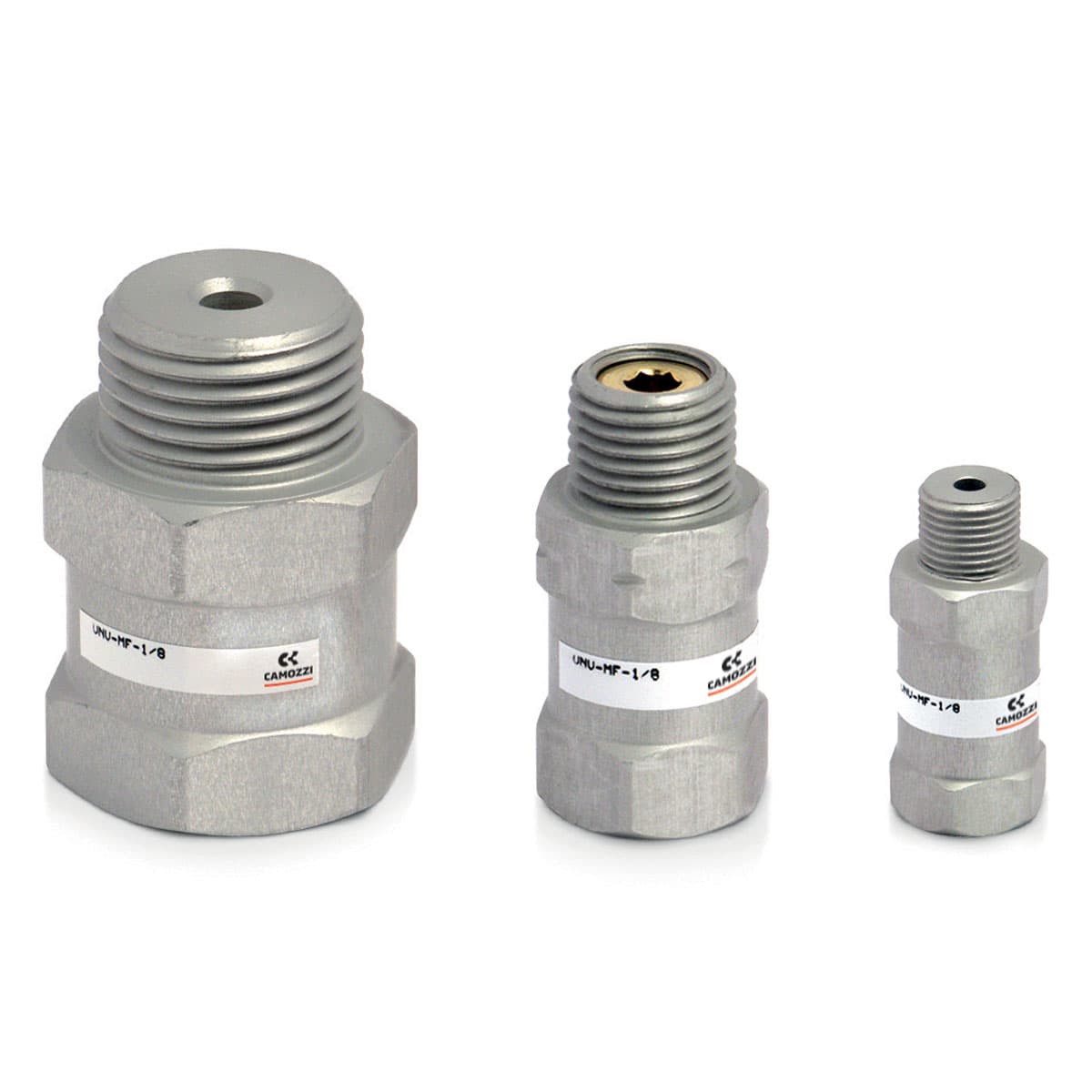 Válvulas de exclusión Las válvulas de exclusión interrumpen automáticamente el flujo de aire en presencia de un determinado caudal en succión. Tamaño de cuerda: M5, G1/8, G1/4, G3/8, G1/2.