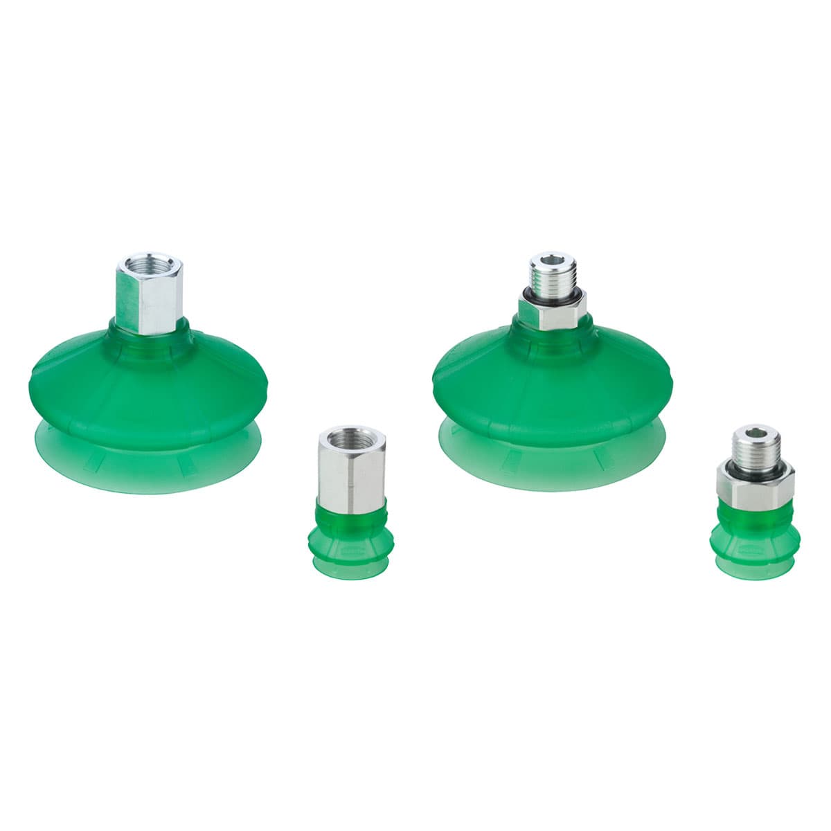 Ventosas de fuelle (redondas) para embalaje 1,5 pliegues Ventosas en elastodur ED-65. Diámetros desde 10 hasta 80 mm con rosca tamaño M5, G1/8 y G1/4, macho y hembra