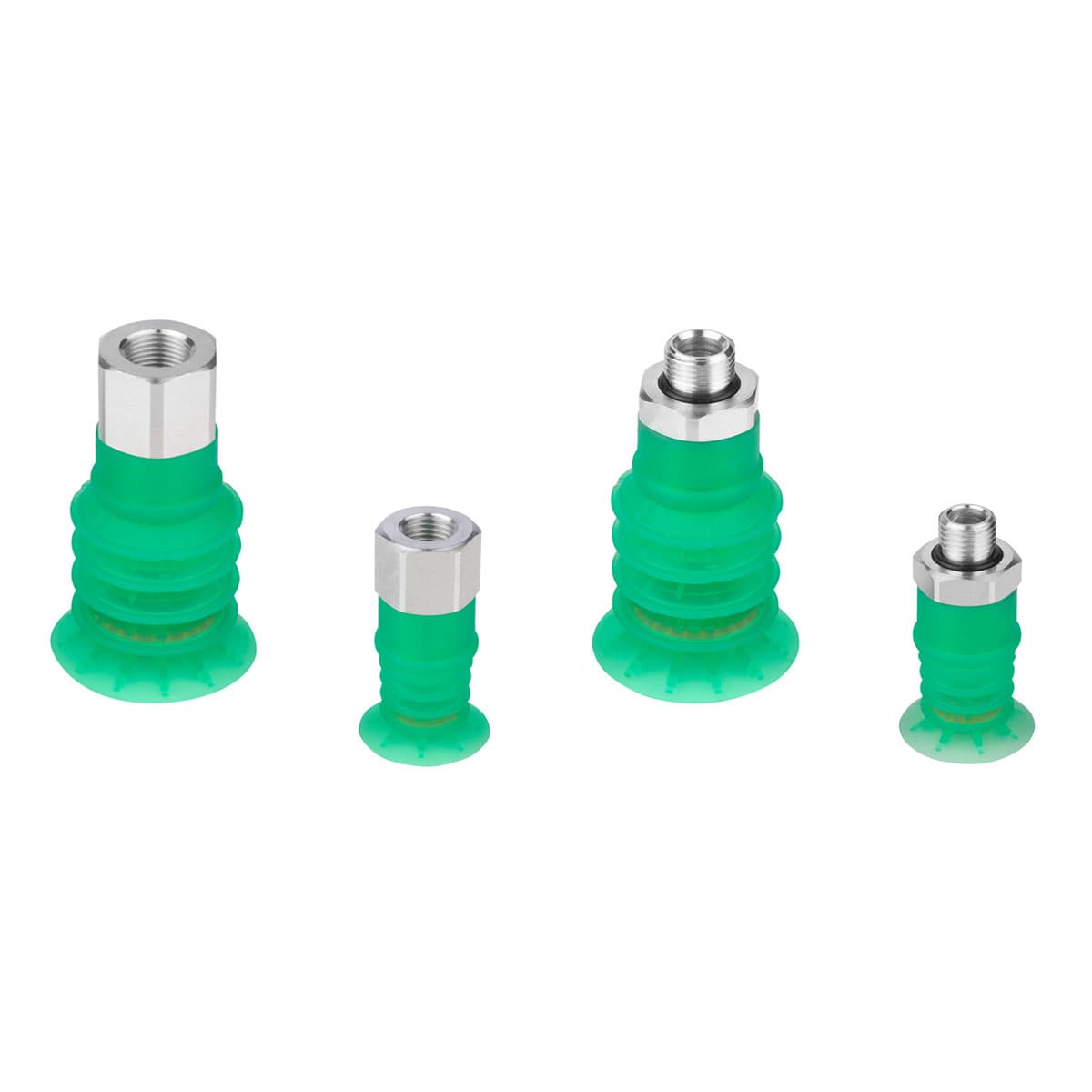 Ventosas de fuelle (redondas) para embalaje 4,5 pliegues Ventosas en silicona. Diámetros desde 30 hasta 50 mm con rosca tamaño G1/8, G1/4 y G3/8 y G1/2 macho y hembra