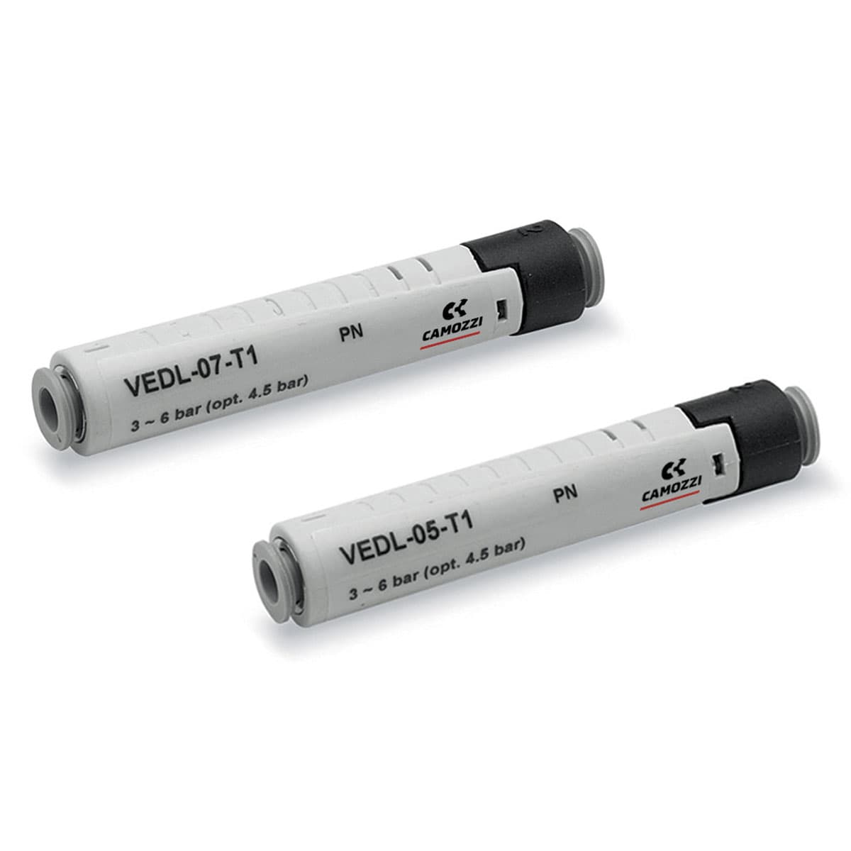 Eyectores en línea Eyectores compactos en tecnopolímero sin partes móviles, basados en el principio Venturi, utilizados para la instalación directa en las ventosas de succión. Disponible en dos tamaños, con interior de la boquilla de 0,5 y 0,7 mm y con un rango de succión de 8 a 16 l / min.