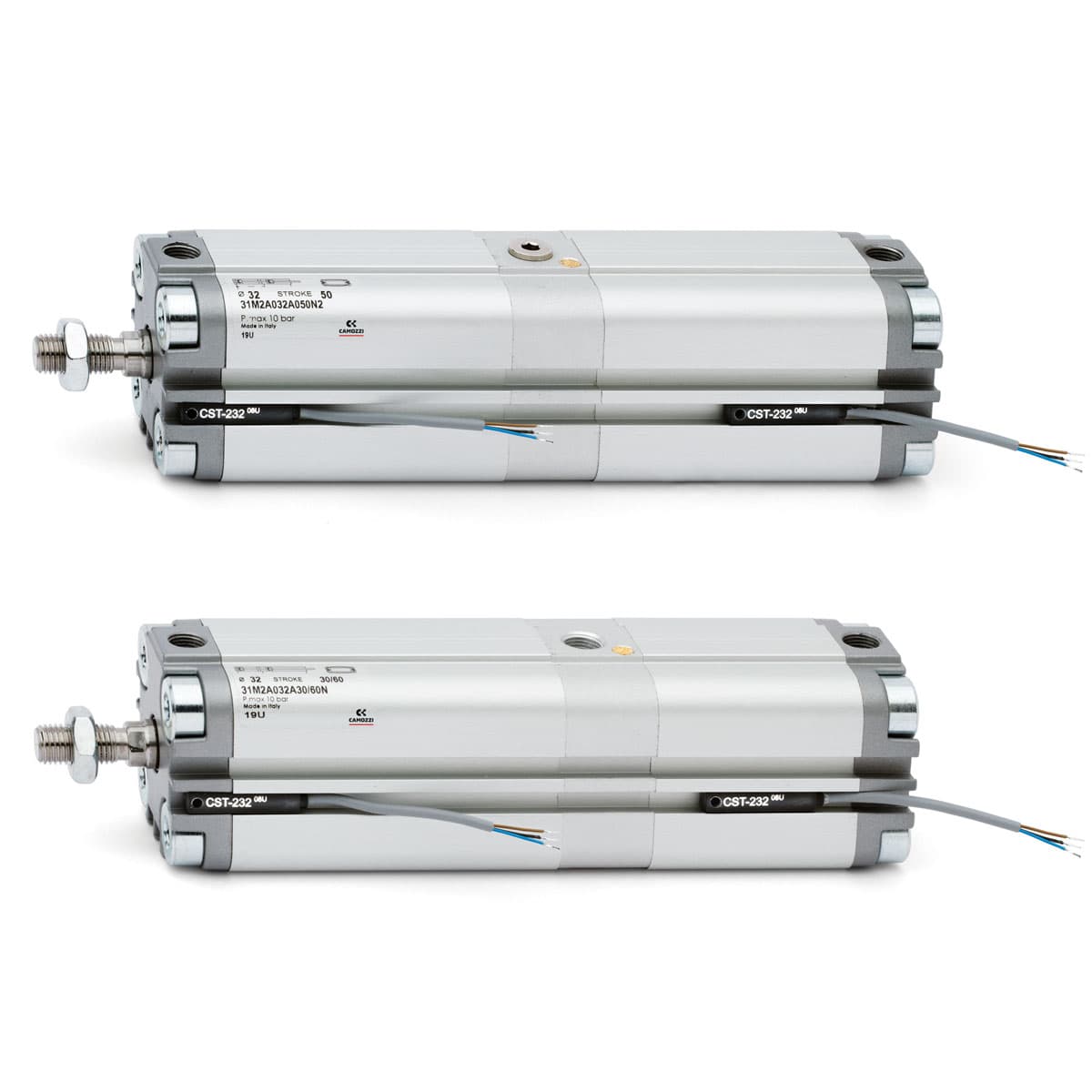 Cilindros compactos versión Tandem y multi-posición Doble efecto, magnéticos Ø 12, 16, 20, 25, 32, 40, 50, 63, 80, 100 mm