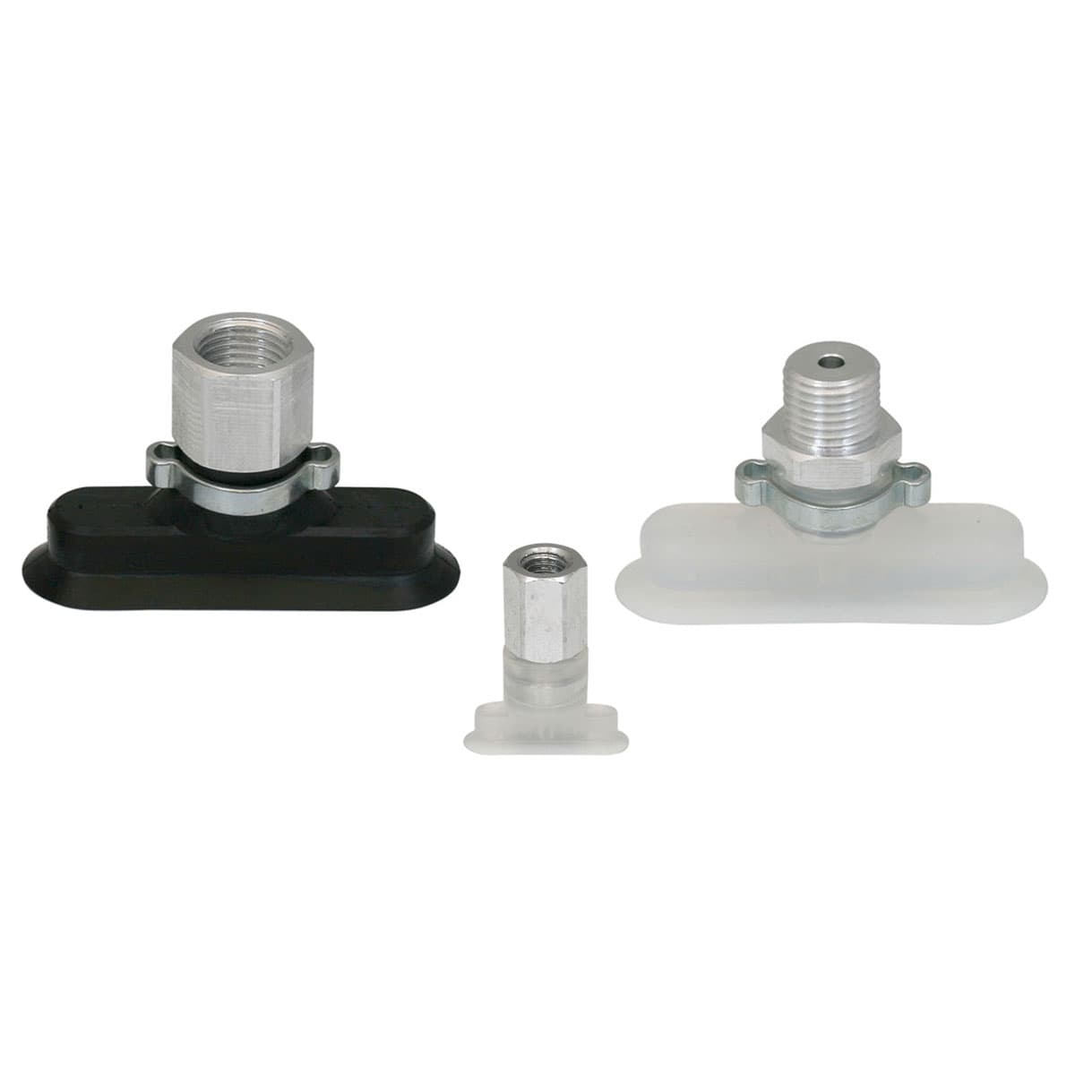 Ventosas planas (ovaladas) Ventosas planas en NBR o Silicona. Diámetros de 4x2 a 90x30 mm con tamaños de rosca de M3, M5, G1/8, G1/4, tanto macho como hembra.