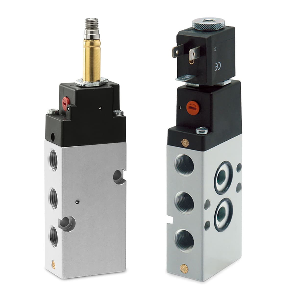 Válvulas y electroválvulas 3/2 - 5/2 - 5/3 vías CC CO CP con configuración de orificios según norma NAMUR